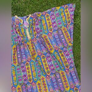 Groovy 1960s (est) Vintage Caftan/ Maxi Dress! Boho Hippie Style Flex sz S-XL